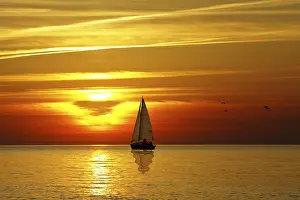 Deserted Sunset Prints: Sailing and sunset