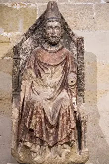 Images Dated 16th September 2024: Saint Peter the Pope Print: Polychrome stone depiction from 1400