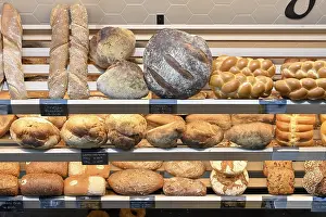 Assorted Baked Goods Prints: Sales shelf various types of bread