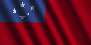 Prints of The Samoa flag flying in the wind Samoa Prints: The Samoa Flag Flying in the Wind Print