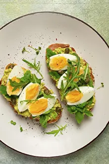 Breakfast Ideas Prints: Sandwich with mashed avocado, boiled egg