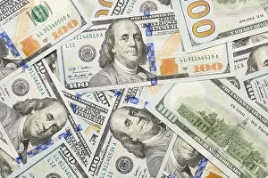 Newly Designed US Dollar Note Prints: Several scattered layer of the newly designed U
