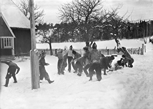 Scandinavian Winter Sports Prints: A school class has recess