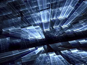 Abstract Digital Illustration Prints: Sci-fi or technology background: rectangles flying to the horizon
