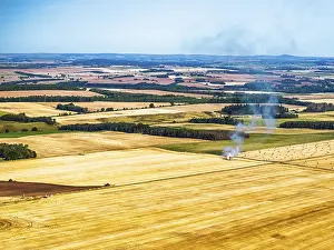 Drone Photography UK Countryside Prints: Scottish fields over Waterloo Monument from a drone