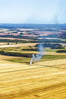 British Countryside From Above Prints: Scottish fields over Waterloo Monument from a drone