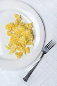 Empty Plate Food Still Life Prints: Scrambled eggs on a plate and fork