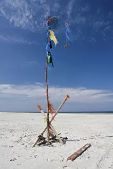 No People On The Shore Prints: sculpture with garbage at the beach