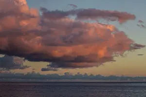 Deserted Beach At Dusk Prints: Sea and dramatic cloud atmosphere