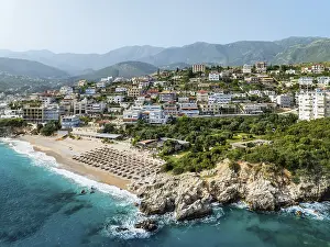 Albanian Riviera View Prints: Seaside view over Himare from a drone
