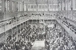 Northern Europe Historical Image Prints: A section in the House of Commons take the narrators at the table