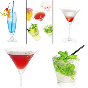 Citrus Fruit Cocktails Prints: Selection of cocktails drinks collage composition nested on a square frame