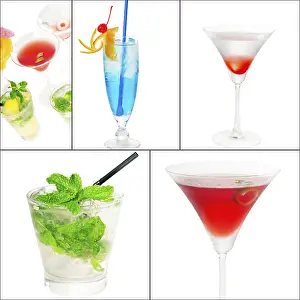 Citrus Fruit Cocktails Prints: Selection of cocktails drinks collage composition nested on a square frame