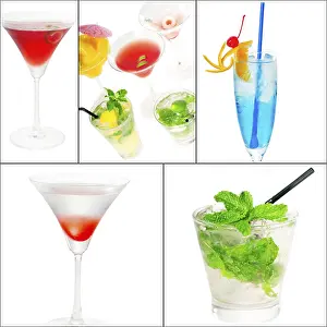 Citrus Fruit Cocktails Prints: Selection of cocktails drinks collage composition nested on a square frame