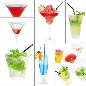 Citrus Fruit Cocktails Prints: Selection of cocktails drinks collage composition nested on a square frame