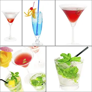 Citrus Fruit Cocktails Prints: Selection of cocktails drinks collage composition nested on a square frame