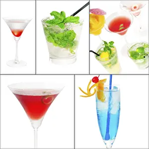 Citrus Fruit Cocktails Prints: Selection of cocktails drinks collage composition nested on a square frame