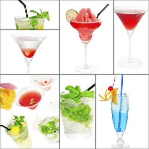 Citrus Fruit Cocktails Prints: Selection of cocktails drinks collage composition nested on a square frame