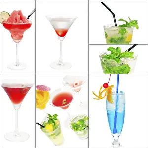 Citrus Fruit Cocktails Prints: Selection of cocktails drinks collage composition nested on a square frame