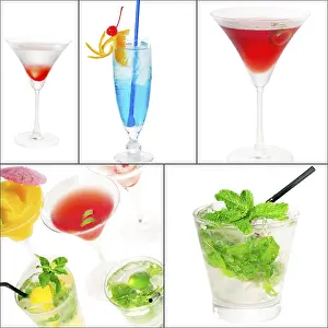 Citrus Fruit Cocktails Prints: Selection of cocktails drinks collage composition nested on a square frame