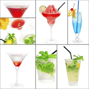 Citrus Fruit Cocktails Prints: Selection of cocktails drinks collage composition nested on a square frame
