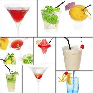 Citrus Fruit Cocktails Prints: Selection of cocktails drinks collage composition nested on a square frame
