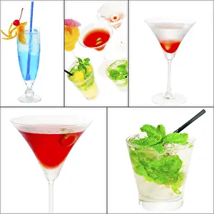 Square Frame Composition Prints: Selection of cocktails drinks collage composition nested on a square frame
