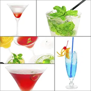Citrus Fruit Cocktails Prints: Selection of cocktails drinks collage composition nested on a square frame