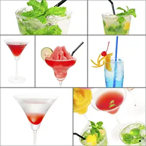 Citrus Fruit Cocktails Prints: Selection of cocktails drinks collage composition nested on a square frame