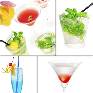 Citrus Fruit Cocktails Prints: Selection of cocktails drinks collage composition nested on a square frame
