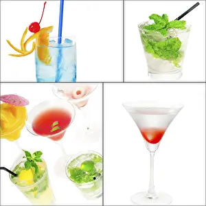 Citrus Fruit Cocktails Prints: Selection of cocktails drinks collage composition nested on a square frame