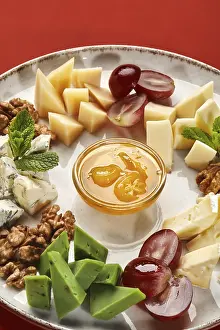 Artistic Food Photography Prints: Selection of fine cheeses with crispy walnuts