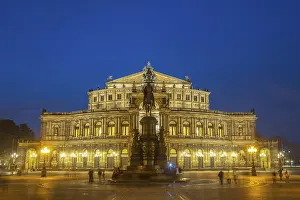 Historic City Centre Saxony Prints: Semperoper opera house at night