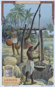 Digitally restored Print of African Draw Wells with Locals Fetching Water