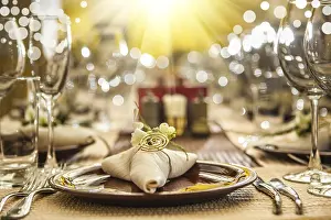 Elegant Table Setting Prints: Serving of restaurant table close up