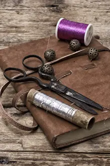 Embroidery Supplies Prints: Set of accessories for sewing threads and buttons