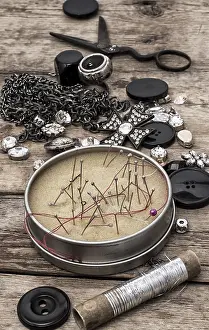 Sewing Accessories Prints: Set of accessories for sewing threads and buttons