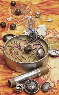 Embroidery Supplies Prints: Set of accessories for sewing threads and buttons