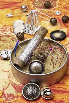 Sewing Accessories Prints: Set of accessories for sewing threads and buttons