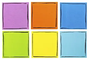 Plain Colored Backgrounds Prints: A set of six blank, isolated reminder notes with black ink frames ready for your text