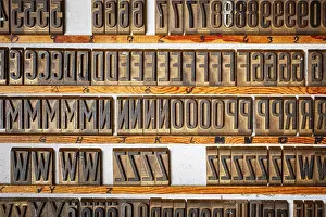 Antique Print Shop Prints: Set box with types, letters for embossing