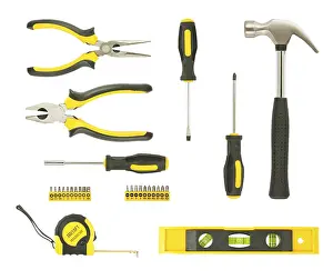 Studio Shot Equipment Prints: Set of different tools isolated on white background