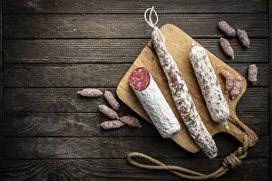 Smoked Meat Products Prints: Set of different types of sausages