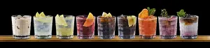 Refreshing Summer Cocktails Prints: Set of multicolored summer refreshing soft drinks on black background