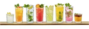 Refreshing Summer Drinks Prints: Set of multicolored summer refreshing soft drinks on white background