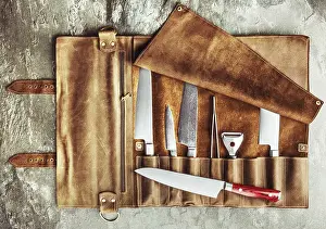 Cook Knives Set Prints: Set of professional cook tools