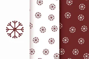 Traditional Christmas Elements Prints: Set of seamless patterns of red snowflakes in flat style