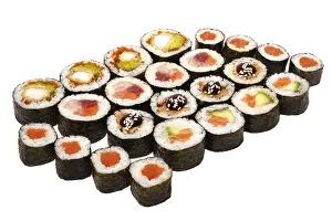 White Background Sushi Prints: Set of sushi set isolate on a white background