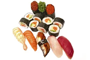 White Background Sushi Prints: Set of sushi set isolate on a white background