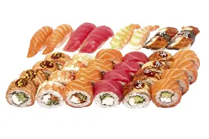 White Background Sushi Prints: Set of sushi set isolate on a white background